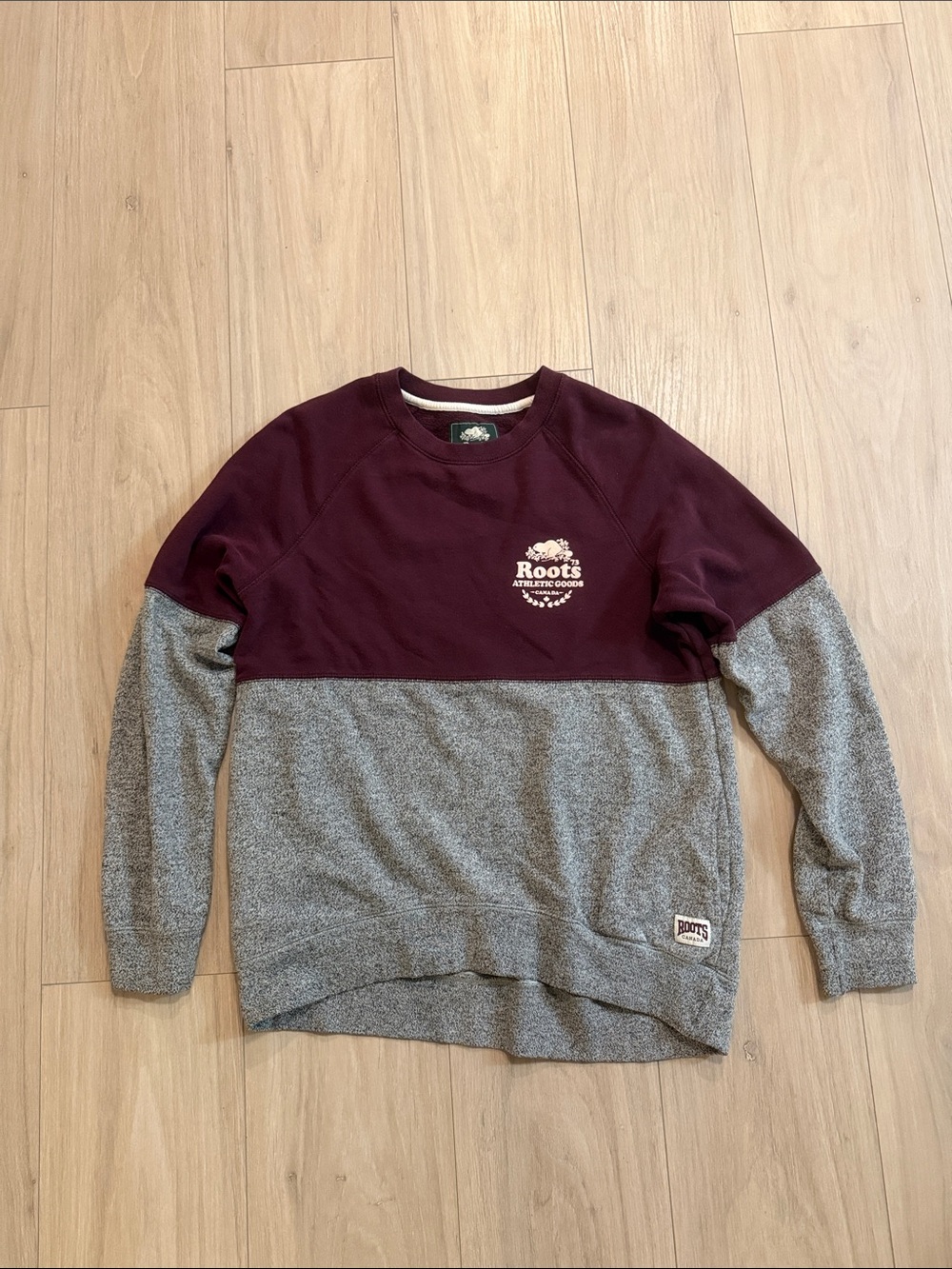 Roots Women's Maroon and Heather Gray Colorblock Crew Sweatshirt